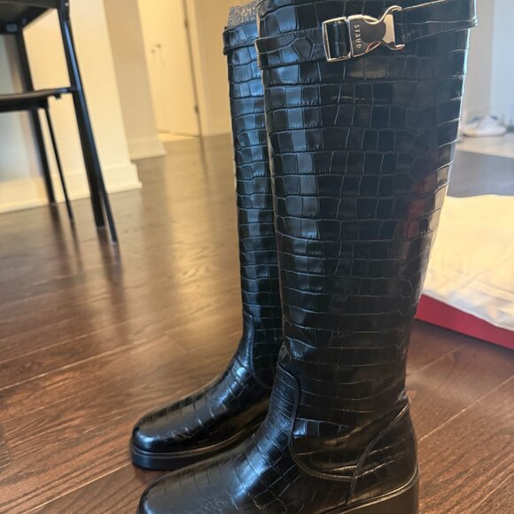 Staud Claud Buckle Riding Boots - Black Crocodile Size 38 - New with tags (NWT) - Picture 8 of 11